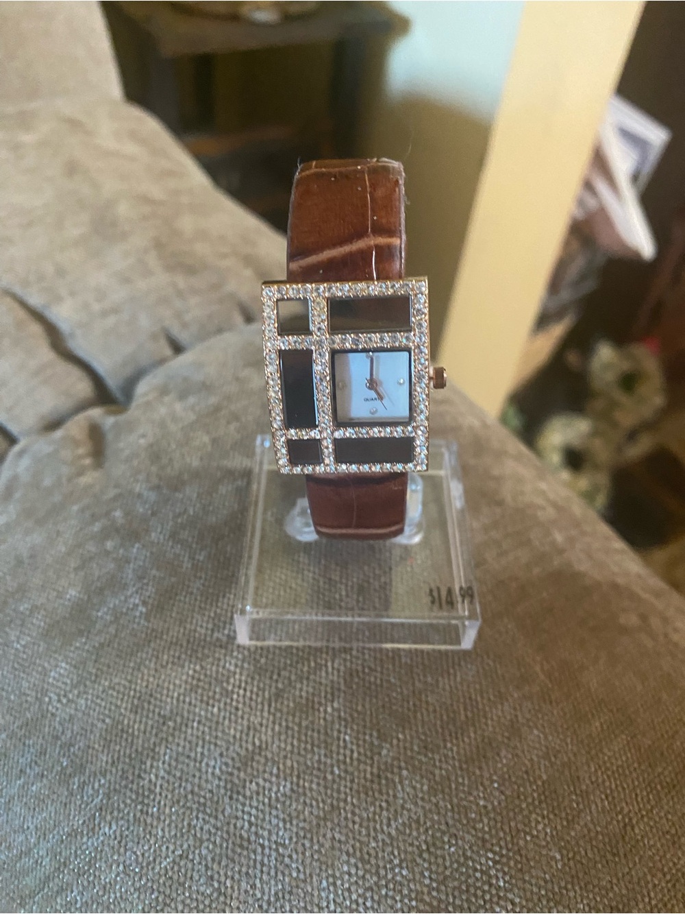Crystal Accent Brownish mahogany Strap Women's Watch New with new battery.
